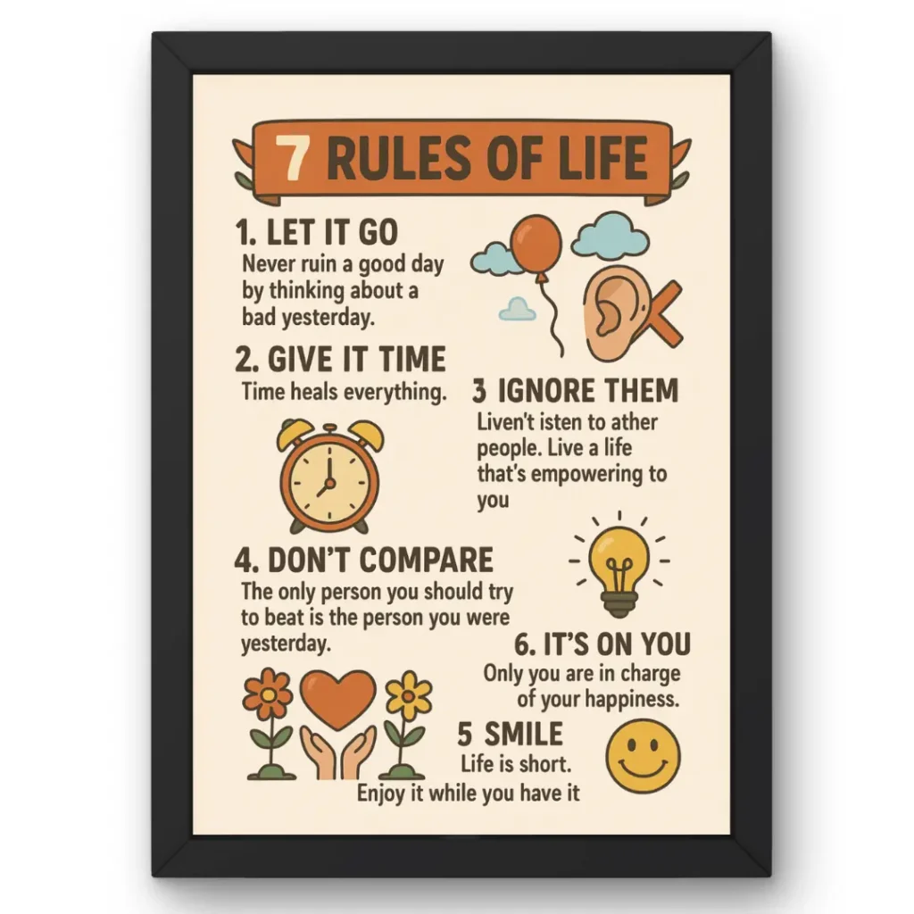 “7 Rules of Life” Motivational Quotes Wall Photo Frame
