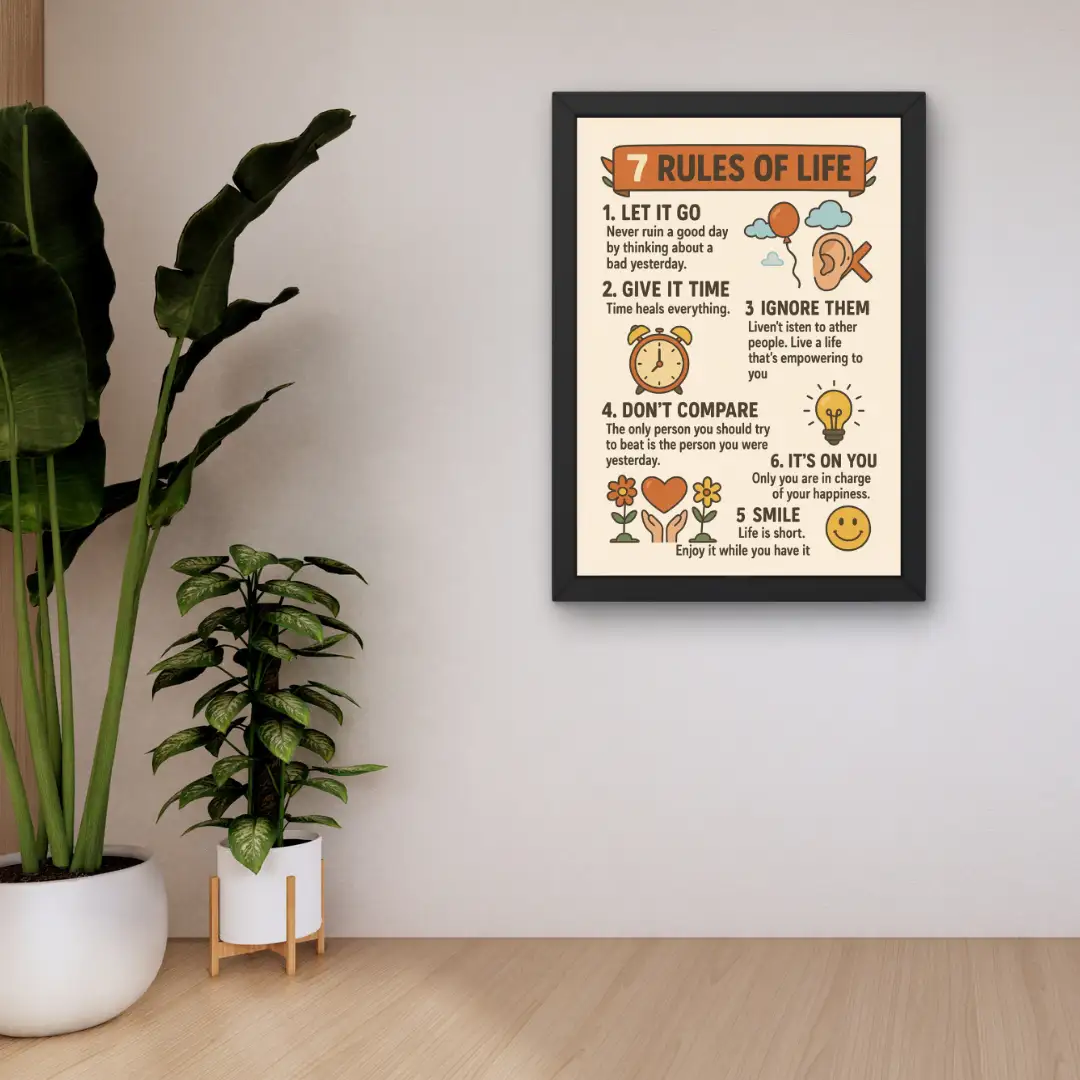 “7 Rules of Life” Motivational Quotes Wall Photo Frame - Image 3
