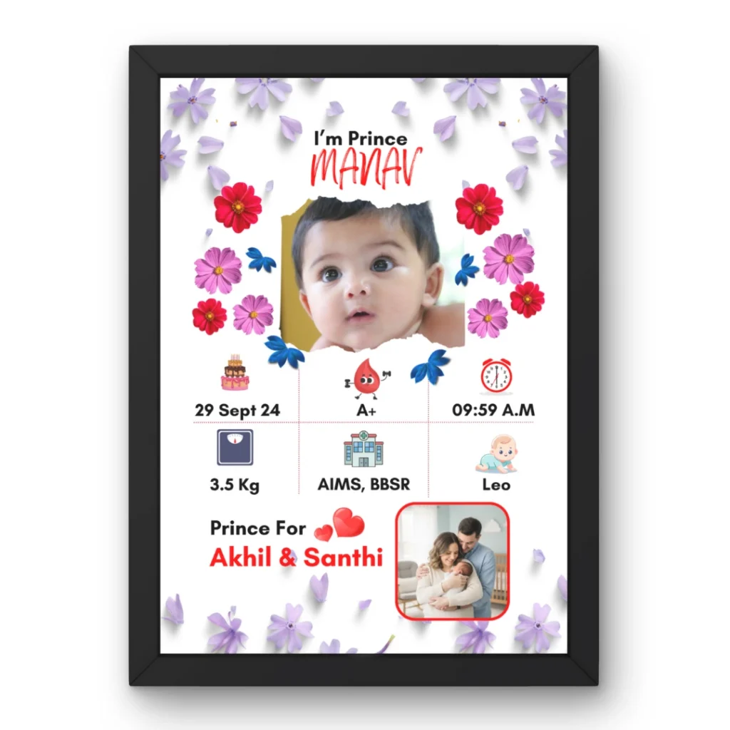 Personalized Baby Birth Details Photo Frame | Customised Birthday Memory Gift