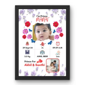 Personalized Baby Birth Details Photo Frame | Customised Birthday Memory Gift