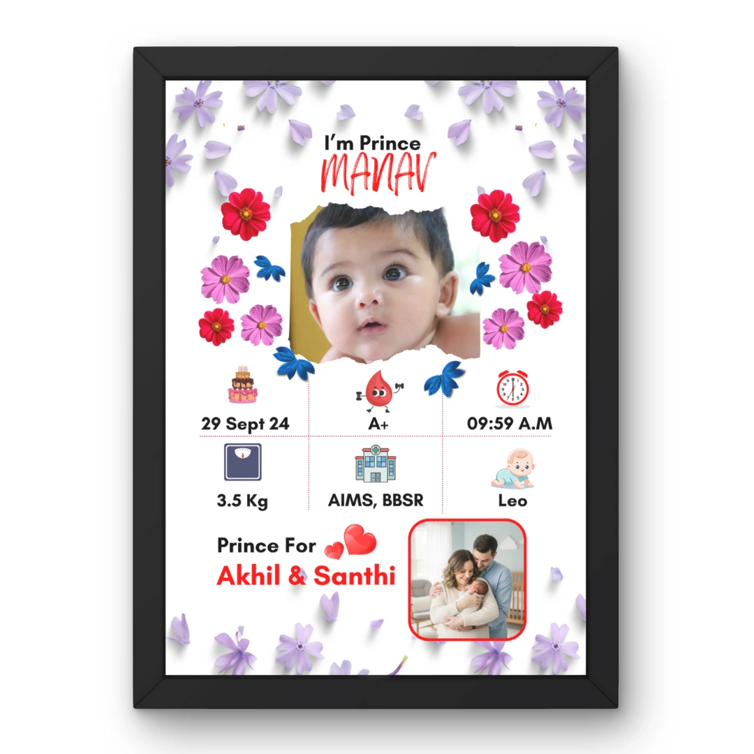 Personalized Baby Birth Details Photo Frame | Customised Birthday Memory Gift