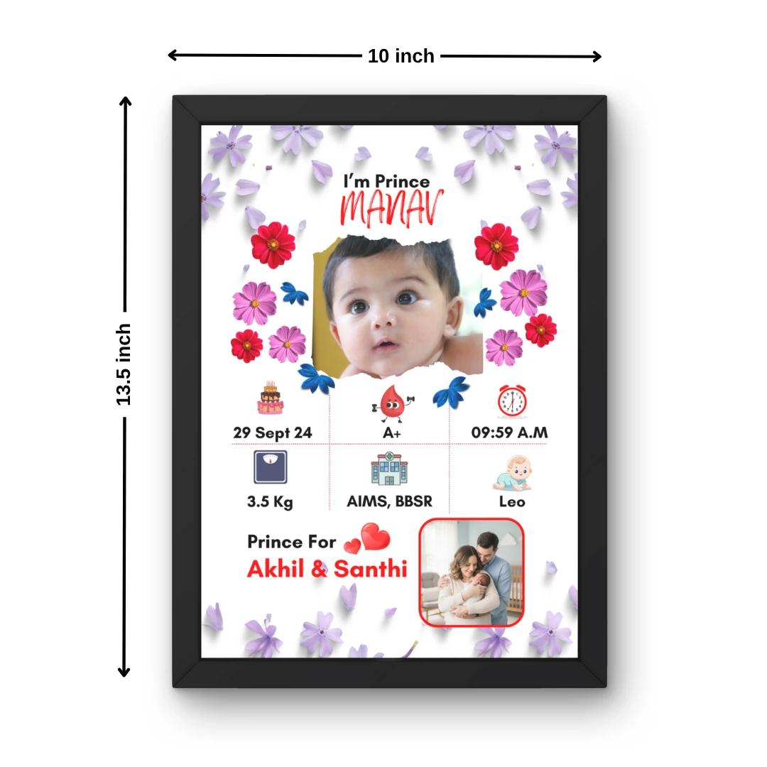 Personalized Baby Birth Details Photo Frame | Customised Birthday Memory Gift - Image 2