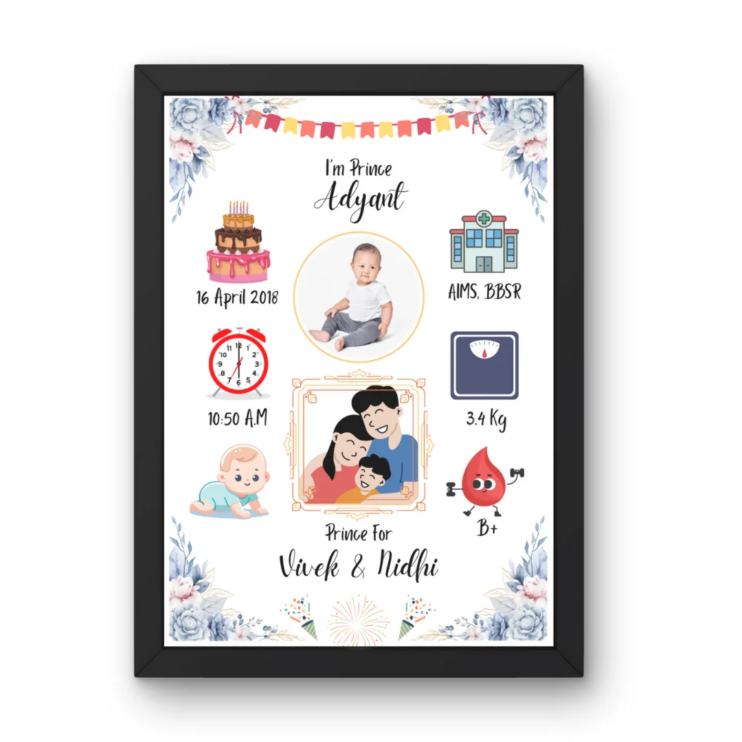 Personalized Baby Birth Stats Photo Frame – Custom Baby Details Memory Frame for Newborn Boys & Girls