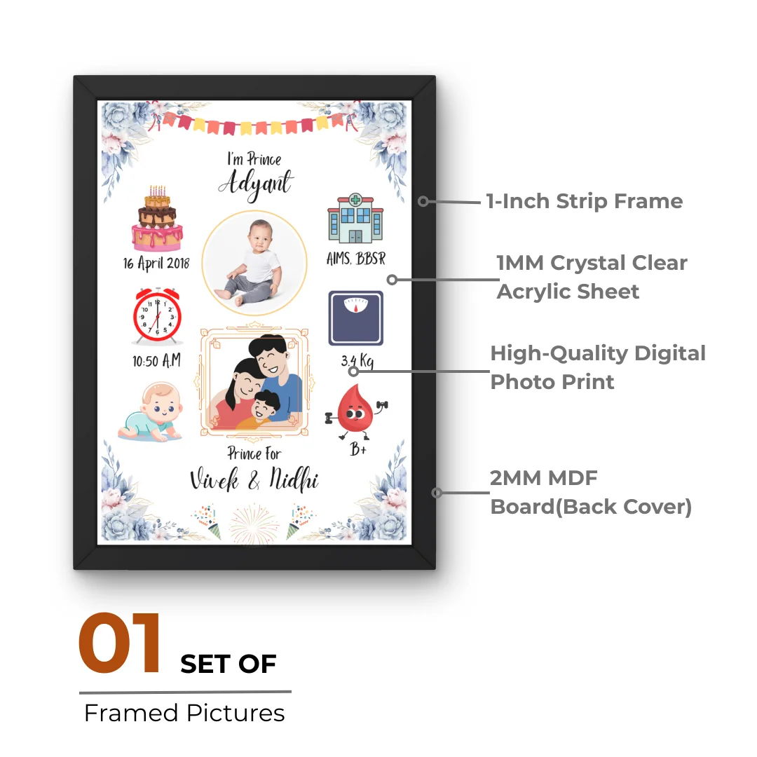 Personalized Baby Birth Stats Photo Frame – Custom Baby Details Memory Frame for Newborn Boys & Girls - Image 3
