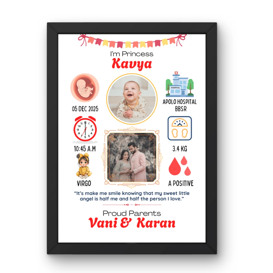 Newborn Baby Birth Details Photo Frame | Newborn Child Birthday Memory Frame